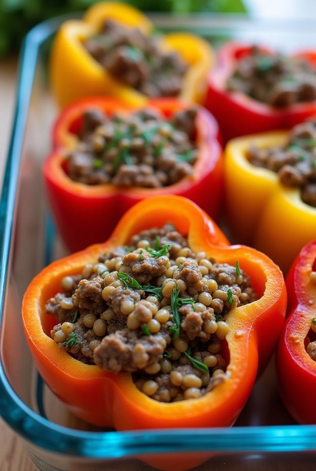 Delicious Beef and Lentil Stuffed Peppers filled with lean protein and nutritious lentils in colorful bell peppers.