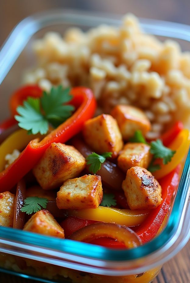 Healthy Chicken Fajita Bowls featuring tender chicken, colorful peppers, and onions, perfect for meal prep.