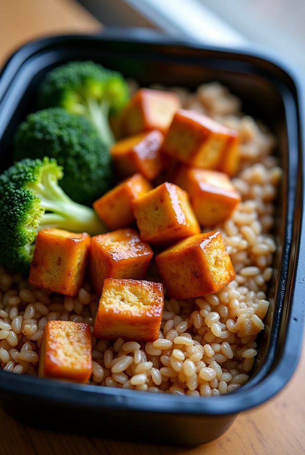 Gluten-Free Teriyaki Tofu Bowls with brown rice and steamed broccoli, perfect for healthy meal prepping.