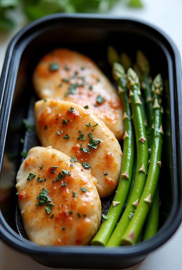 Quick One-Pan Garlic Chicken with Asparagus for a healthy meal prep option.