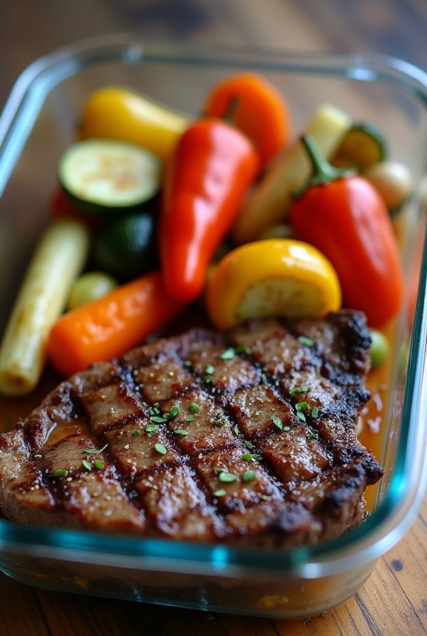 Juicy grilled steak served with vibrant roasted vegetables for a nourishing Paleo meal.