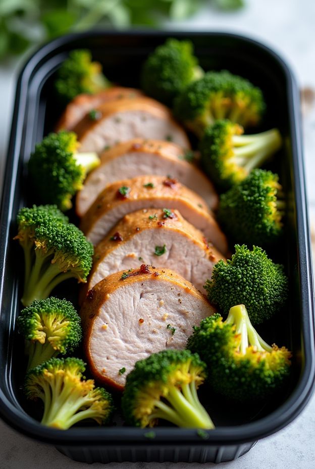 Pork Tenderloin with Garlic Roasted Broccoli, a colorful dish featuring juicy pork medallions and vibrant broccoli.