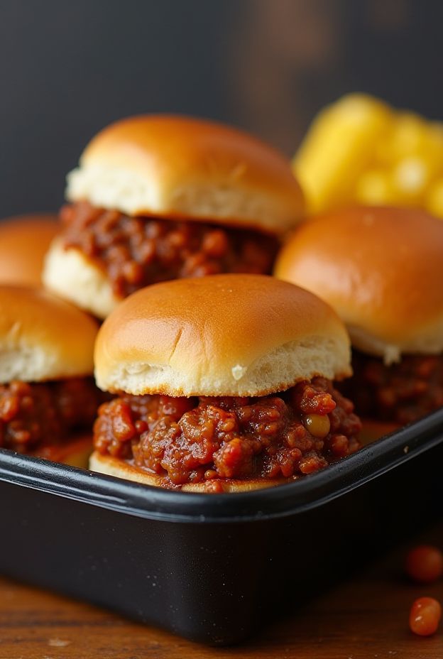 Savory Sloppy Joe Sliders on soft buns, perfect for parties or quick meals with flavorful ground meat.