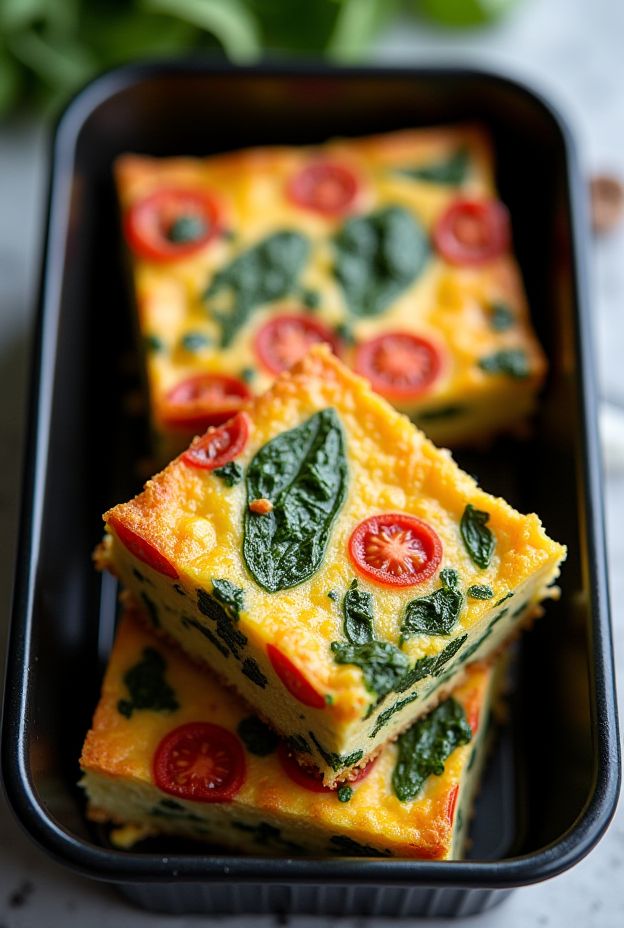 Healthy Tomato & Spinach Frittata Squares - Perfect for meal prep, nutritious, and easy to make.