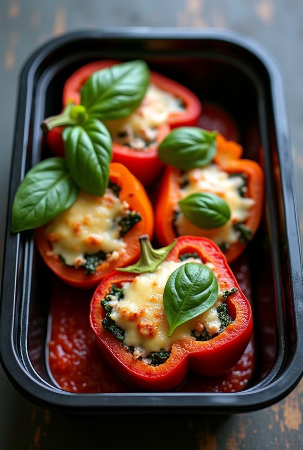 Healthy Turkey & Spinach Stuffed Peppers - a nutritious meal prep recipe for flavorful eating.