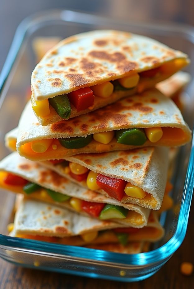 Delicious and nutritious veggie-packed quesadillas filled with cheese, bell peppers, and corn, perfect for meal prep.
