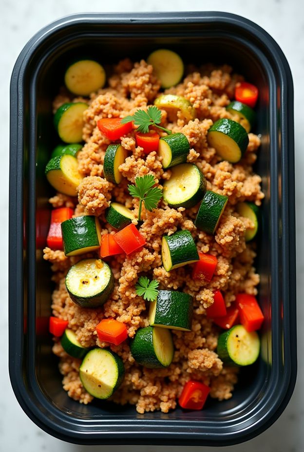 Citrus herb turkey skillet with zucchini and bell peppers for healthy meal prep.