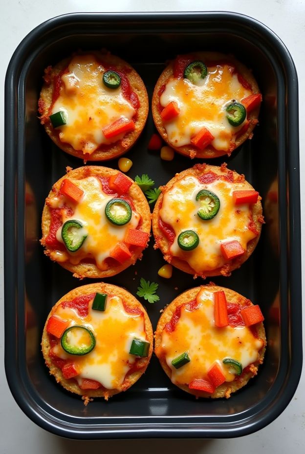 Mini Veggie Pizza Muffins topped with colorful vegetables and melted cheese, perfect for meal prep and snacking.