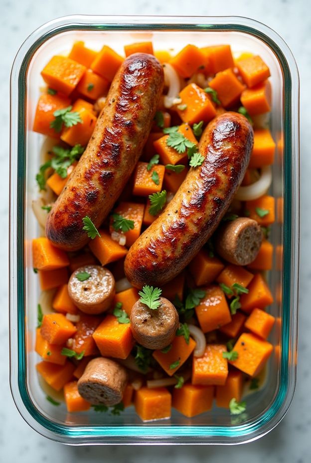 A wholesome Paleo Turkey Breakfast Hash featuring turkey sausage with vibrant sweet potatoes and peppers.