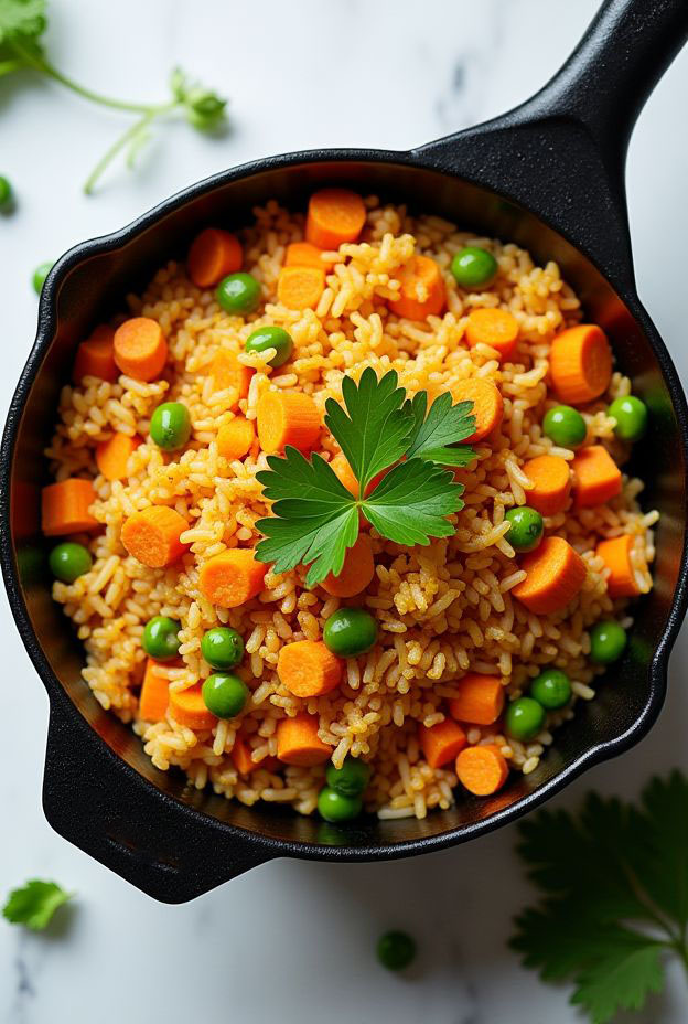 Curried Carrot Rice Skillet with carrots and peas, a colorful one-pot meal.