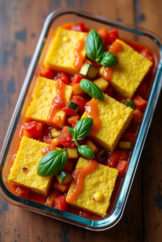 Mixed Vegetable Polenta Squares with colorful veggies, a nutritious meal prep option for quick meals.