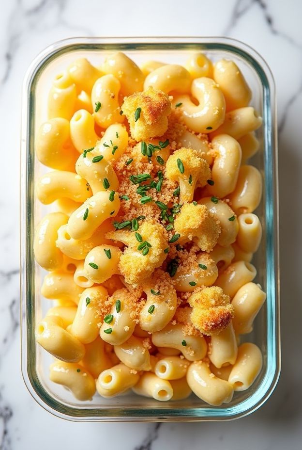 Creamy roasted cauliflower mac and cheese with a golden topping, perfect for a comforting meal.