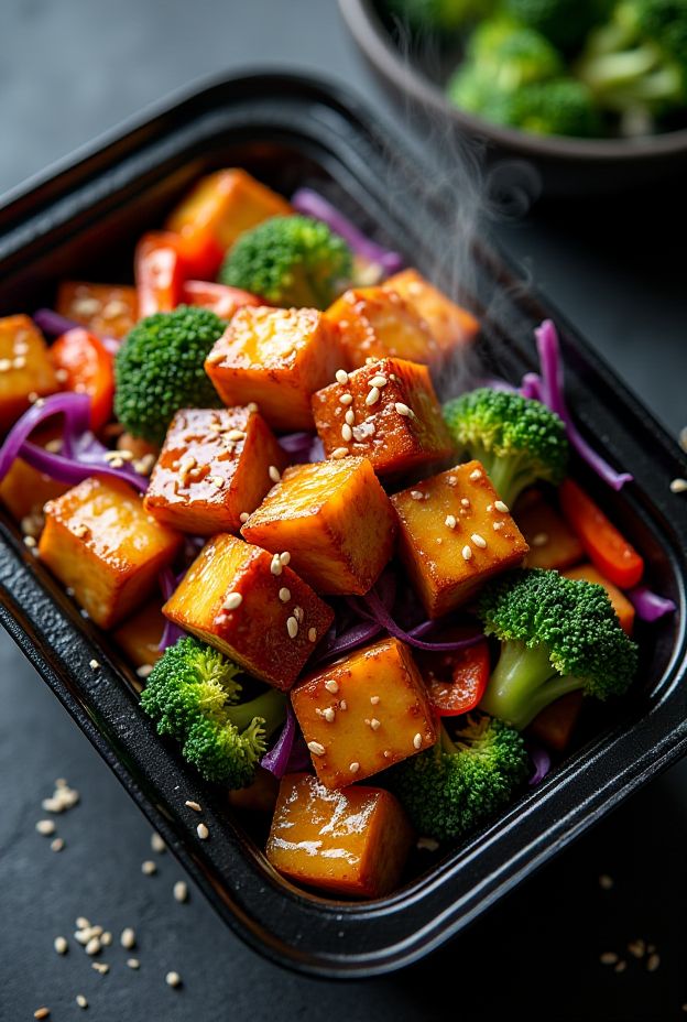 Healthy Teriyaki Tempeh Veggie Stir-Fry featuring colorful vegetables and tempeh in homemade teriyaki sauce.