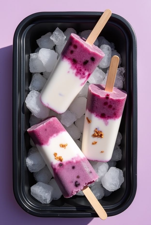 Colorful Fruit & Yogurt Parfait Popsicles layered with fruit puree, yogurt, and granola for a healthy frozen treat.