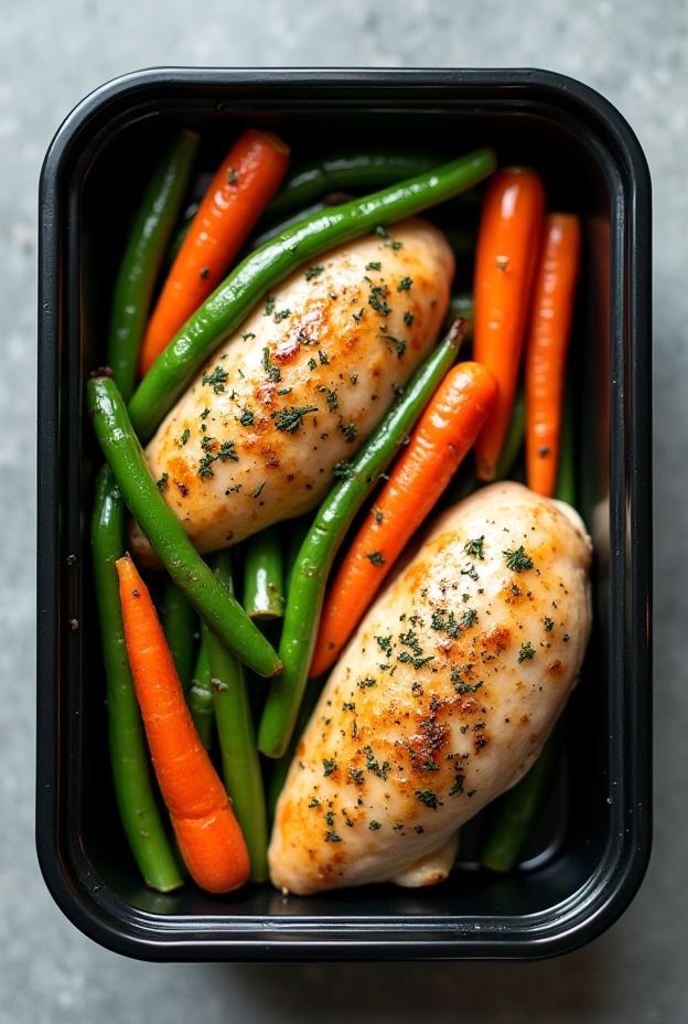 GERD-Friendly Baked Chicken with steamed vegetables, an ideal meal prep for acid reflux-friendly diet.