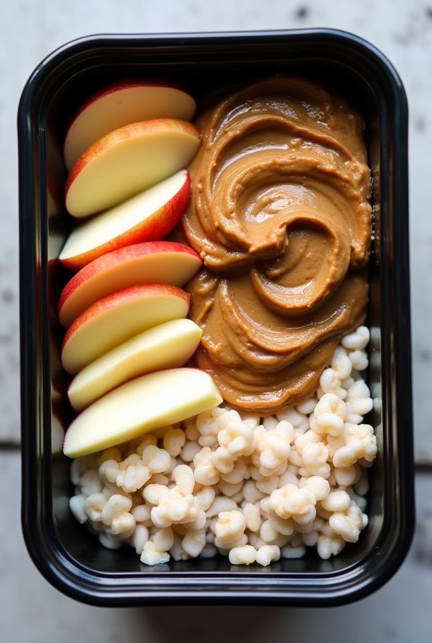Nut-free sunflower seed butter bowls with apple slices and oats for a healthy meal prep option.