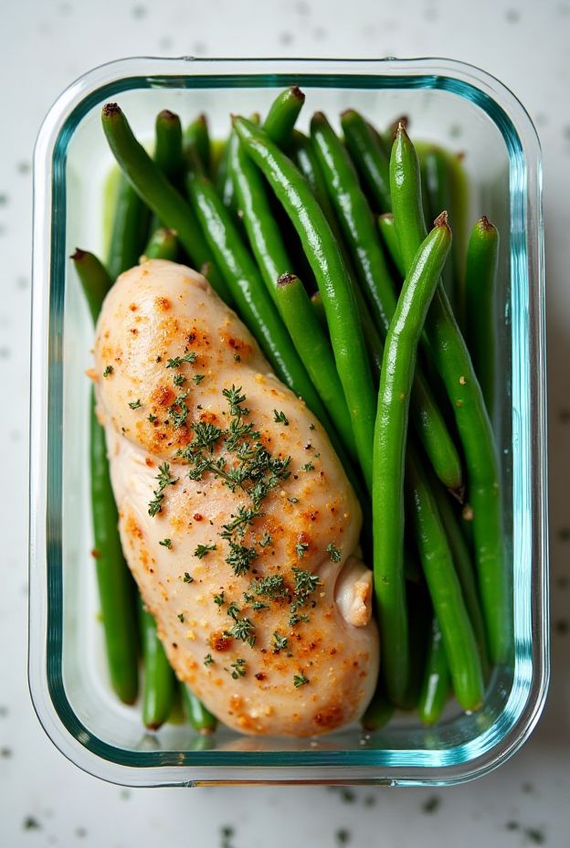 Low-sodium turkey breast with fresh green beans and herbs, perfect for a renal diet meal prep.