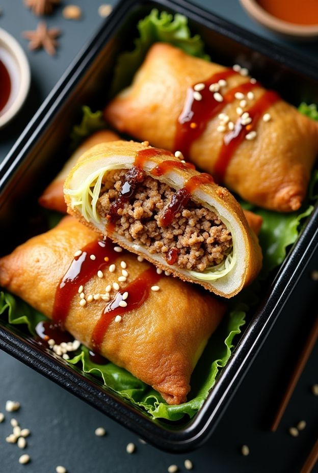 Deconstructed Egg Roll in a Bowl with ground pork and cabbage stir-fried with soy sauce served in a black container.