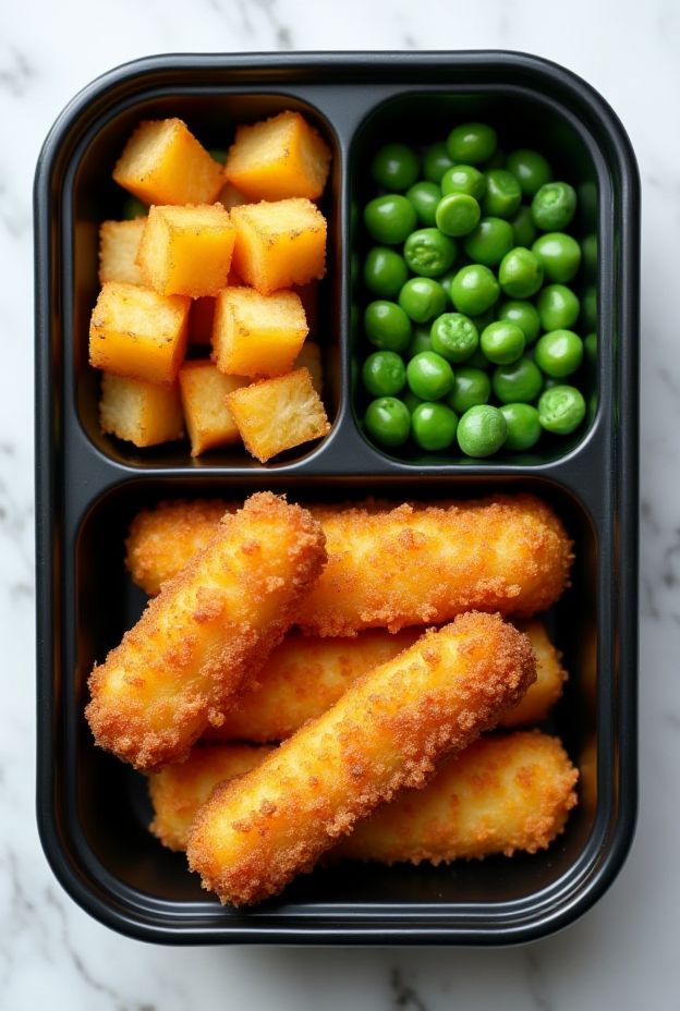Healthy Fish Stick Bowls with Sweet Potato Tots and Peas for a balanced meal prep option.