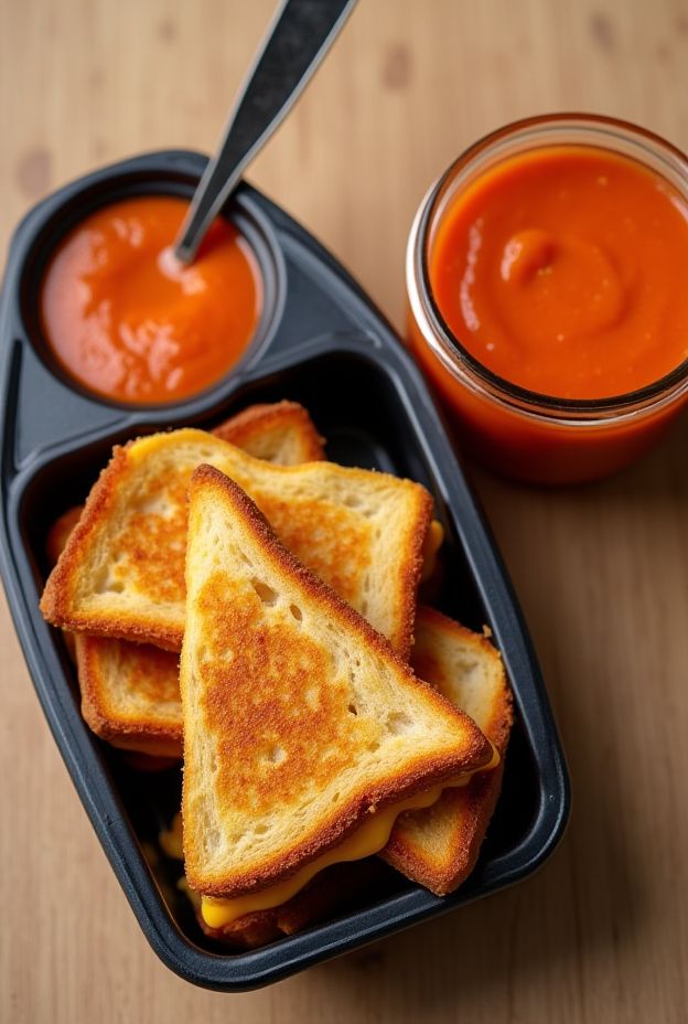 Delicious Grilled Cheese Dippers with warm tomato soup for a fun dipping experience.