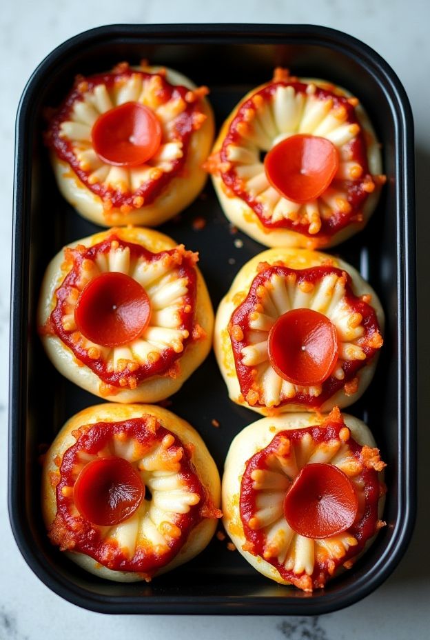 Mini Bagel Pizza Bites topped with sauce, cheese, and turkey pepperoni for a nutritious snack.