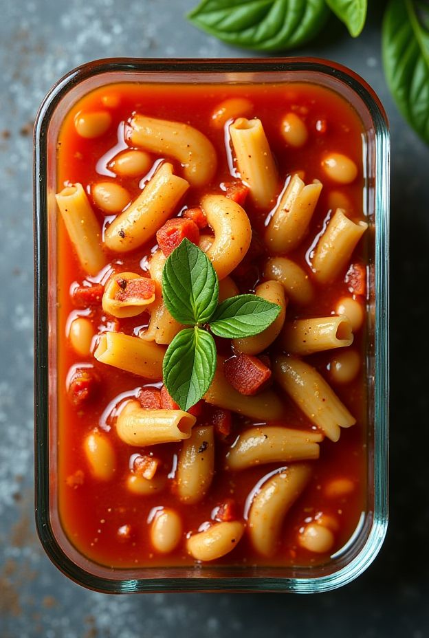 Hearty Italian Pasta e Fagioli soup with pasta and beans in a rich tomato broth.